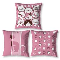 Kit 3 Almofadas Cheias 40Cm X 40Cm Estampadas Gatos
