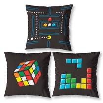 Kit 3 Almofadas Cheias Estampadas Infantil 40X40 Zíper Game