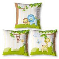 Kit 3 Almofadas Cheias Estampadas Infantil 40X40 Zíper Selva
