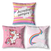 Kit 3 Almofadas Cheias Infantil 40 X 40 Zíper Unicornio 1 Kit 3 Almofadas Cheias Infantil 40 X 40 Zíper Unicornio 1