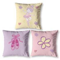 Kit 3 Almofadas Cheias Infantil 40Cm X 40Cm Zíper Bailarina