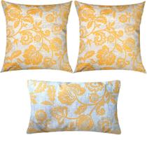 Kit 3 Almofadas Composê Floral Amarelo Sued Premium Kit 3 Almofadas Composê Floral Amarelo Sued Premium