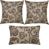 Kit 3 Almofadas Composê Floral Marrom Sued Premium Kit 3 Almofadas Composê Floral Marrom Sued Premium