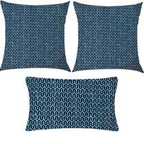 Kit 3 Almofadas Composê Geométrico Azul Escuro Impermeável Kit 3 Almofadas Composê Geométrico Azul Escuro Impermeável