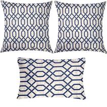 Kit 3 Almofadas Composê Geométrico Azul Sued Premium Kit 3 Almofadas Composê Geométrico Azul Sued Premium