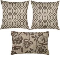 Kit 3 Almofadas Composê Geométrico e Floral Marrom Sued Premium Kit 3 Almofadas Composê Geométrico e Floral Marrom Sued Premium