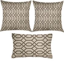 Kit 3 Almofadas Composê Geométrico Marrom Sued Premium Kit 3 Almofadas Composê Geométrico Marrom Sued Premium