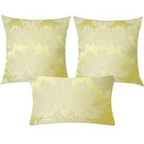 Kit 3 Almofadas Composê Jacquard Medalhão Amarelo Claro