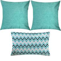 Kit 3 Almofadas Composê Liso e Chevron Verde Água Impermeável Kit 3 Almofadas Composê Liso e Chevron Verde Água Impermeável
