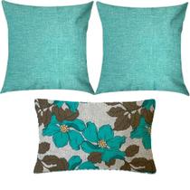 Kit 3 Almofadas Composê Liso e Floral Hibisco Verde Impermeável Kit 3 Almofadas Composê Liso e Floral Hibisco Verde Impermeável