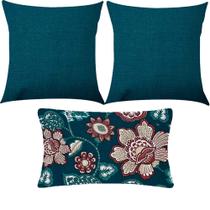 Kit 3 Almofadas Composê Liso e Maxi Floral Verde Impermeável Kit 3 Almofadas Composê Liso e Maxi Floral Verde Impermeável