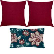 Kit 3 Almofadas Composê Liso Marsala e Maxi Floral Verde Impermeável Kit 3 Almofadas Composê Liso Marsala e Maxi Floral Verde Impermeável