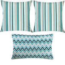 Kit 3 Almofadas Composê Listrado e Chevron Verde Água Impermeável