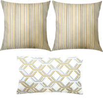 Kit 3 Almofadas Composê Listrado e Geométrico Amarelo e Cinza