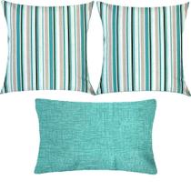 Kit 3 Almofadas Composê Listrado e Liso Verde Água Impermeável