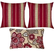 Kit 3 Almofadas Composê Listras e Maxi Floral Marsala Impermeável Kit 3 Almofadas Composê Listras e Maxi Floral Marsala Impermeável