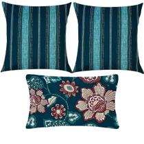 Kit 3 Almofadas Composê Listras e Maxi Floral Verde Impermeável Kit 3 Almofadas Composê Listras e Maxi Floral Verde Impermeável