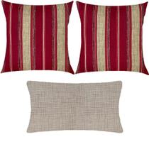 Kit 3 Almofadas Composê Listras Marsala e Textura Bege Impermeável Kit 3 Almofadas Composê Listras Marsala e Textura Bege Impermeável
