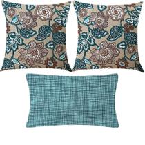 Kit 3 Almofadas Composê Maxi Floral Bege e Textura Verde Claro Impermeável Kit 3 Almofadas Composê Maxi Floral Bege e Textura Verde Claro Impermeável