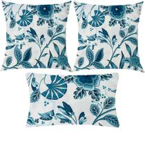 Kit 3 Almofadas Composê Paradise Floral Azul Impermeável