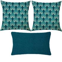 Kit 3 Almofadas Composê Pavão e Liso Verde Escuro Impermeável Kit 3 Almofadas Composê Pavão e Liso Verde Escuro Impermeável