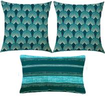 Kit 3 Almofadas Composê Pavão e Listras Verde Impermeável Kit 3 Almofadas Composê Pavão e Listras Verde Impermeável