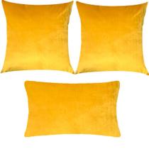 Kit 3 Almofadas Composê Veludo Amarelo Liso