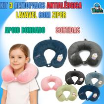Kit 3 Almofadas de Viagem Bordadas Apoio Ergonômico e Cores Variadas Kit 3 Almofadas de Viagem Bordadas Apoio Ergonômico e Cores Variadas