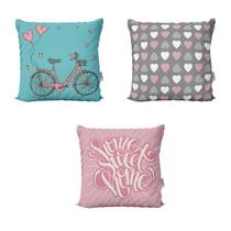 Kit 3 Almofadas Decoração Home Sweet Home Rosa Bike Para Sofá Sala de Estar 40x40 Novadecora Kit 3 Almofadas Decoração Home Sweet Home Rosa Bike Para Sofá Sala de Estar 40x40 Novadecora