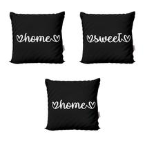 Kit 3 Almofadas Decoração Preta Home Sweet Para Sofá Sala de Estar 40x40 Novadecora