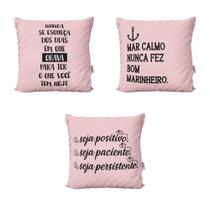 Kit 3 Almofadas Decoração Rosa com Frases Nunca se Esqueça Para Sofá Sala de Estar 40x40 Novadecora