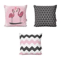 Kit 3 Almofadas Decoração Rosa e Preto Flamingo Para Sofá Sala de Estar 40x40 Novadecora Kit 3 Almofadas Decoração Rosa e Preto Flamingo Para Sofá Sala de Estar 40x40 Novadecora