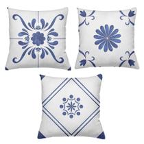 Kit 3 Almofadas Decorativas Cheias 40 x 40 Azuleijos Blue