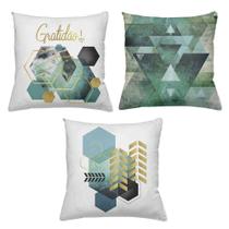 Kit 3 Almofadas Decorativas Cheias 40 x 40 GratidãoOuro