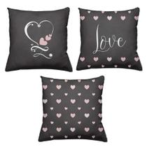 Kit 3 Almofadas Decorativas Cheias 40x40cm Love Black