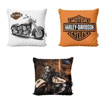 Kit 3 Almofadas Decorativas Harley Davidson Para Sofá 40x40 - Novadecora