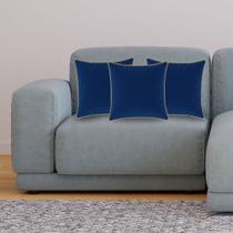 Kit 3 Almofadas Decorativas Quadrada Azul Marinho Suede com Borda Bege