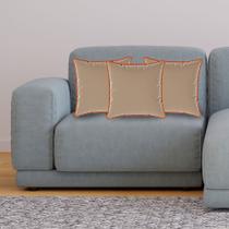 Kit 3 Almofadas Decorativas Quadrada Bege Suede com Borda Terracota