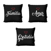 Kit 3 Almofadas Família, Amor e Gratidão Para Sala Decoração Sala de Estar 40x40 Novadecora