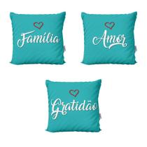 Kit 3 Almofadas Família, Amor e Gratidão Para Sofá Sala de Estar Decoração 40x40 Novadecora Kit 3 Almofadas Família, Amor e Gratidão Para Sofá Sala de Estar Decoração 40x40 Novadecora