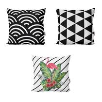 Kit 3 Almofadas Flamingo Preto e Branco Geométricas Para Sofá Decoração Sala 40x40 Novadecora Kit 3 Almofadas Flamingo Preto e Branco Geométricas Para Sofá Decoração Sala 40x40 Novadecora