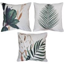 Kit 3 Almofadas Folha Natureza 45x45 Linho Rústico C/ Refil