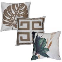 Kit 3 Almofadas Folhagens Folha Grego 45x45 Linho Cheias