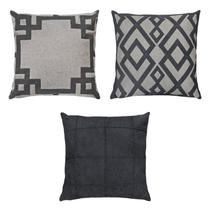 Kit 3 Almofadas Linho Bouclé Geometria Lisa Cinza Cru 50x50