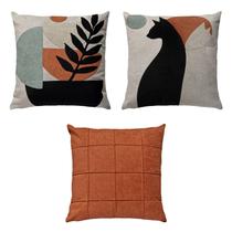 Kit 3 Almofadas Linho Bouclé Terracota Gatinhos Galho 50x50