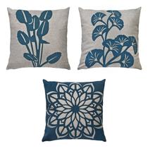 Kit 3 Almofadas Linho Com Bouclé Tulipas Flor Mandala 50x50