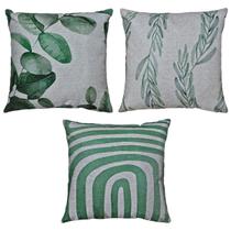 Kit 3 Almofadas Linho Cru Bege Folhagem Verde Vermelha 45x45