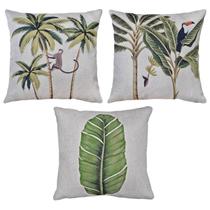 Kit 3 Almofadas Linho Estampadas Animais Planta Folha 43x43