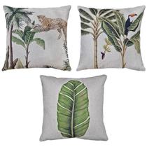 Kit 3 Almofadas Linho Estampadas Animais Planta Folha 43x43