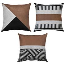 Kit 3 Almofadas Linho + Faixa Luxo Em material sintético 45x45